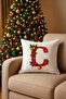 Digital Printed Red Letter C Decorative Throw Pillow Cover with Christmas Pine Decoration