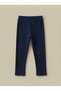 Girl's 2-Piece Set of Corded Fabric Stretchy Cotton Children's Long Leggings Set Narrow Leg Beige - Navy Blue - 4