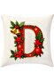 Digital Printed Red Letter D Decorative Throw Pillow Cover with Christmas Pine Decoration - 4