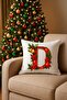 Digital Printed Red Letter D Decorative Throw Pillow Cover with Christmas Pine Decoration