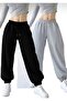 Two Pieces Black Gray Elastic Waist Loose Fit Sweatpants11