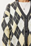 Oversized Diamond Patterned Knitwear Cardigan Lxa0028 Anthracite Yellow - 4