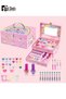 Cosmetic Toys, Girl Makeup, Washable Nail Art, Lipstick, Eye Shadow, Two-Layer Drawer Box Pink
