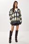 Oversized Diamond Patterned Knitwear Cardigan Lxa0028 Anthracite Yellow