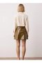 Women's Faux Leather Mini Skirt High Waist Button Detailed Functional Durable Quality Modern - 6