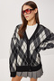 Oversized Diamond Patterned Knitwear Cardigan Lxa0028 Black Anthracite