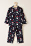 New Year Patterned Navy Blue Long Sleeve Buttoned Front Shirt Collar Family Pajama Set Combination - 3