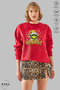Unisex Long Sleeve Grinchy Printed Crew Neck Hoodless Fleece-Lined Oversized Sweatshirt