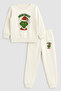 2026 New Year Santa Claus Christmas Printed Crew Neck Ecru Children's Tracksuit Bottom Top Set