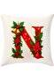 Digital Printed Red Letter N Decorative Throw Pillow Cover with Christmas Pine Decoration - 4