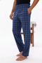 Men's Navy Blue-Turquoise Plaid Printed Cotton Knitted Long Sleeve Pajama Set with Pockets - 2