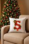Digital Printed Red Letter S Decorative Throw Pillow Cover with Christmas Pine Decoration