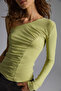 Viyol Women's Organic Cotton Stretch Fabric Single Sleeve Gathered Green Blouse - 3