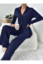Navy Plain Button-Front Pajama Set