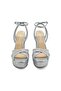 Stone Detailed Platform Heeled Ankle Strap Shoes Z556 Silver Satin White + Crystal - 3