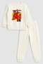 Footballer Lamine Yamal Printed Crew Neck Ecru Children's Tracksuit Bottom Top Set