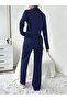 Navy Plain Button-Front Pajama Set - 6