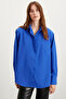 Celia women's 100% organic cotton Oversized fit loose cut single pocket woven navy blue shirt - 3