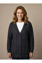 Women's Mother Black Hair Braid Patterned V-Neck Buttoned Pocketed Wool Cardigan - 2