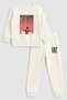 2026 New Year Santa Claus Christmas Printed Crew Neck Ecru Children's Tracksuit Bottom Top Set
