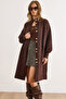 Women's Brown Soft Textured Buttoned Thick Beard Cardigan