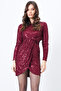 Red Zipper Closure Sequin Mini Lined Dress Vs01713 - 2
