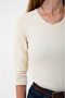 Organic Cotton Beige Corded Fabric Women's Long Sleeve V-Neck Blouse - 2