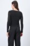 Black Tulle Detailed Glittery Buckle V-Neck Blouse Vs01654 - 7