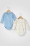 100% Cotton Baby Boy Bodysuit Set of 2 Long Sleeve Dinosaur Printed Snap Fastener Bodysuit