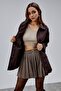 Mia Bitter Brown Plaid Collar Pocketed Oversized Trench Coat - 8