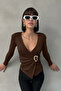 Women's Buckle Detail Double-Breasted Necklace Bluse - 2