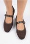 Brown tweed fabric women's ballerina shoes with stylish buckle and orthopedic sole for everyday wear - 5