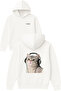 Chewing Gum Cat Design Printed Oversized White Hooded Sweatshirt