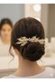 Gold-Colored Leaf and Pearl Detailed Comb Hairpin - 3