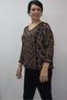 Black Dark Latte-Toned V-Neck Batwing Three-Quarter Sleeve Combed Viscose T-Shirt - 6