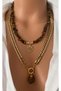 Two Necklaces Natural Stone Coffee Tiger's Eye Stone and Gold Steel Chain Sailor Lock Double Women's Necklace Set in Gift Box - 4