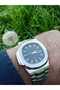Pate Model Steel Strap Men's Wristwatch - Silver Case - Silver Color Strap - Black Color Dial