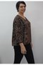 Black Dark Latte-Toned V-Neck Batwing Three-Quarter Sleeve Combed Viscose T-Shirt - 5