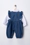 Baby Girl & Kids Denim Jumpsuit Set with Shirt and Ruffled Straps - 4