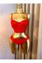 Red Leather-Like Shiny Double Set Leather Lingerie Set - New Year's Red Set - 3