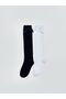 Navy Blue Bow Detailed Girls' Knee High Socks 2-Piece - 2