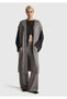 Women's Anthracite Melange Wool and Cashmere Blend Ribbed Detailed Short Sleeve Long Cardigan