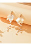 Women Floral Faux Pearl Dangle Earrings - 3