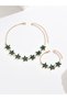 Gold Tone Floral Rhinestone Necklace and Bracelet Set - 3