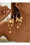 Women Metal Round Tassel Chain Earrings - 2