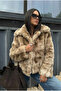 Women's Brown Hidden Snap Button Lined Premium Fur Coat - 2