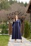Zippered Half-High Collar Contrast Piped Detail Combed Cotton Fabric Full Length Dress - 7