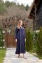 Zippered Half-High Collar Contrast Piped Detail Combed Cotton Fabric Full Length Dress - 5