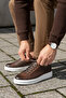 Rubber Sole Lace-Up Genuine Leather Brown Casual Shoes