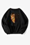Unisex Half Face Leopard Printed Crew Neck Black Sweatshirt